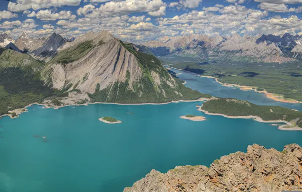 The sky, clouds, mountains, lake, panorama