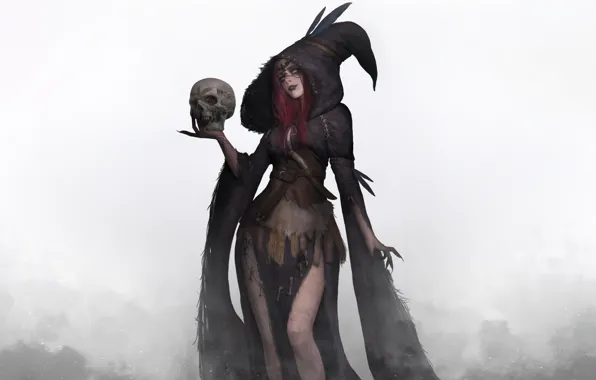 Girl, Skull, Style, Girl, Witch, Fantasy, Art, Art