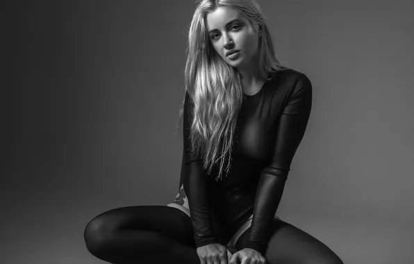 Look, sexy, hair, black and white, blonde, tights, legs, Vermilion