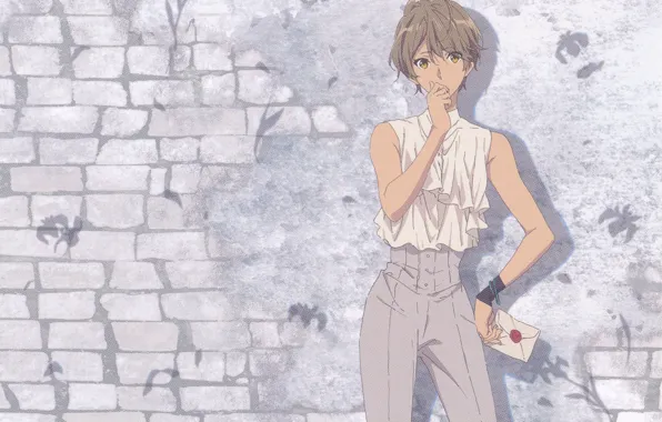 Letter, pants, brick wall, violet evergarden, by Akiko Takase, Iris Cannary