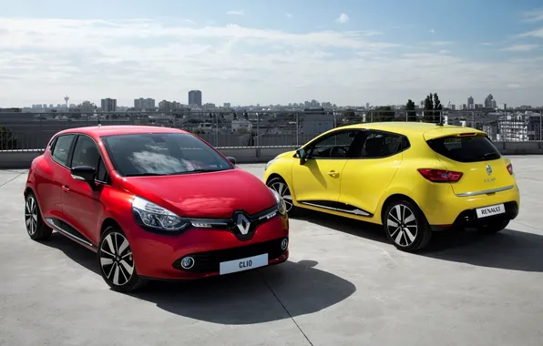 Picture the sky, yellow, red, the city, panorama, Renault, Clio, Reno