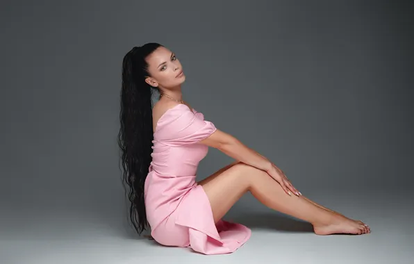 Model, Pink, Dress, Brunette, Feet, Sitting, Philip Krasnov