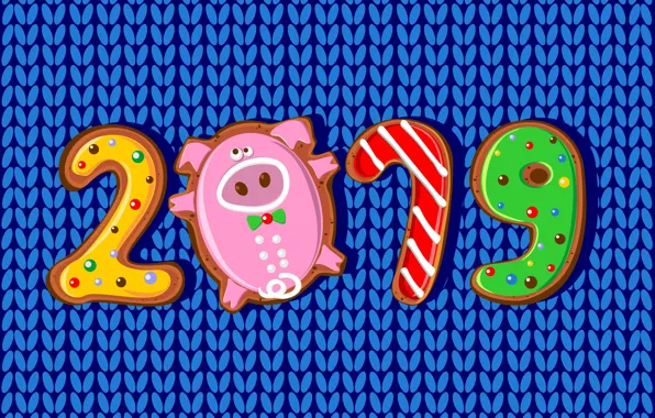 Colorful, New Year, figures, background, New Year, Happy, pig, 2019