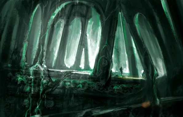 Castle, people, arches, figure, columns, Guild Wars, galleries