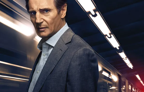 Picture lights, train, station, detective, Thriller, poster, crime, Liam Neeson