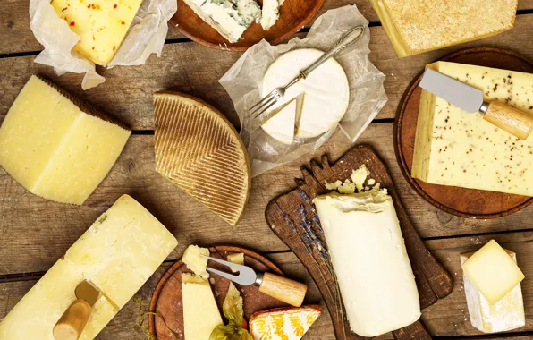 Board, cheese, knife, plug, the view from the top, varieties