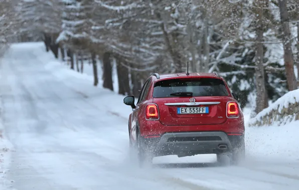 Red, Winter, Fiat, Cross, 500X, (2015), Backview