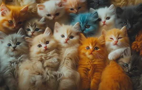 Look, cats, kitty, blue, kittens, fluffy, white, red