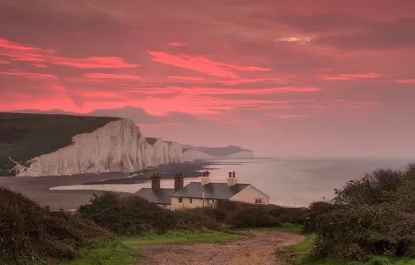 Picture sea, clouds, Strait, England, home, glow, The Channel, Sussex