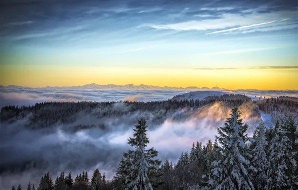 Winter, the sky, snow, mountains, nature, fog, ate, Nature