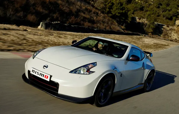 White, Nissan, car, front view, 370Z, Nismo