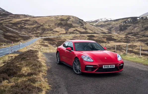 Road, auto, mountains, Porsche, Panamera, turbo, red, Porsche