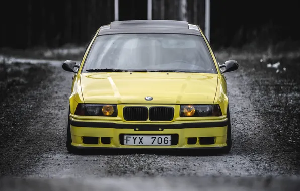 BMW, Tuning, BMW, Yellow, Lights, E36, Stance, 325