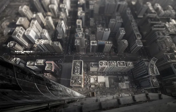 Picture flight, the city, height, home, skyscrapers, street, tilt shift, district