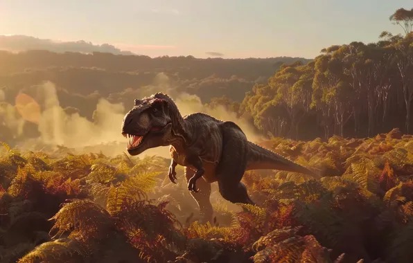 Picture Trees, Predator, Dinosaur, Animal, Digital art, Tyrannosaurus, Tyrannosaurus Rex, Tyrannosaurus Rex