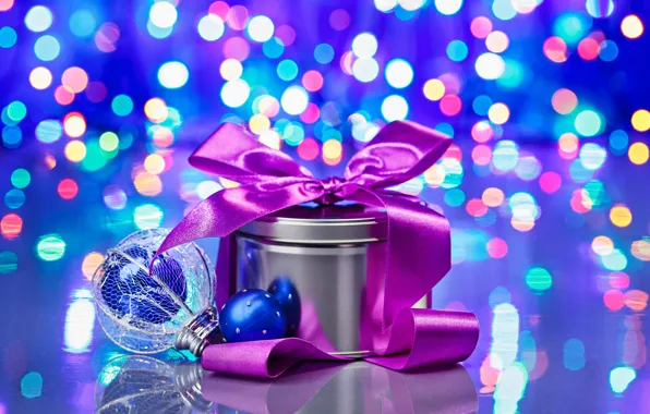 Box, gift, tape, bokeh, Christmas toy