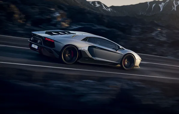 Grey, supercar, lamborghini, supercar, road, hills, speed, aventador