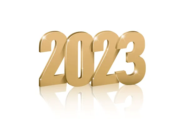 Reflection, lights, figures, white background, New year, date, beige, 2023