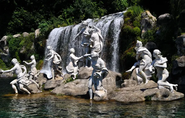 Park, Italy, cascade, fountains, Royal Palace, Caserta