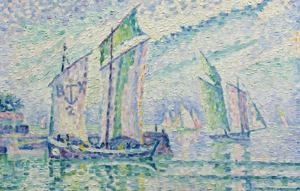 Boat, picture, sail, seascape, Paul Signac, pointillism, Canal La Rochelle
