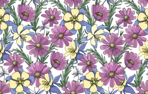 Flowers, background, vector, yellow, blue, flowers, garden, purple