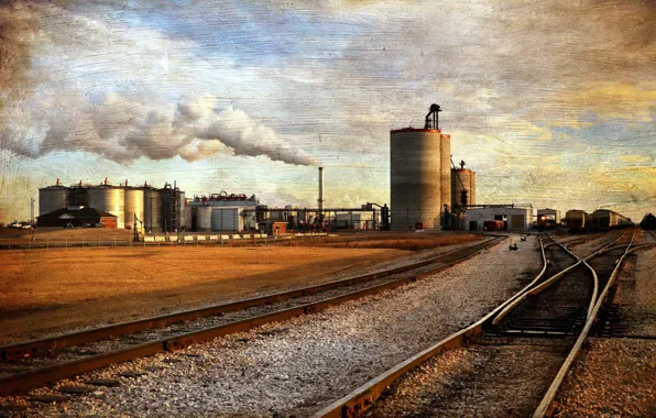 Style, background, rails, railroad, factory