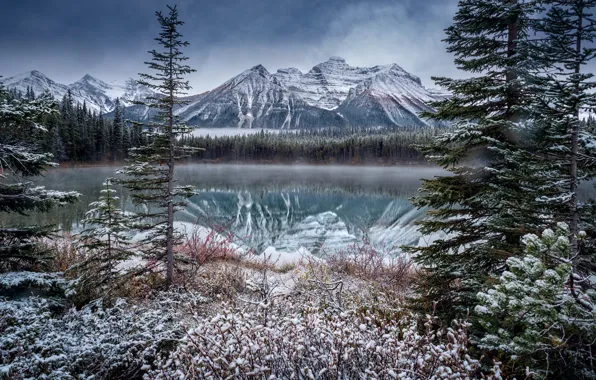 Winter, snow, landscape, mountains, nature, lake, Canada, Banff National Park