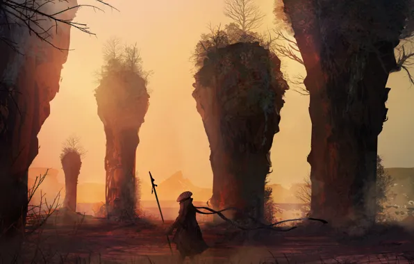 Figure, Warrior, Landscape, Art, Landscapes, Digital Art, TacoSauceNinja, by TacoSauceNinja