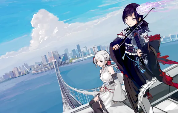 Girls, Bridge, The city, Violin
