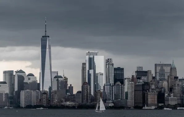 The city, building, New York, skyscrapers, panorama, USA, megapolis, pond