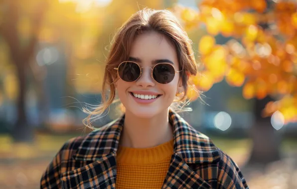 Autumn, look, girl, face, smile, Park, portrait, coat