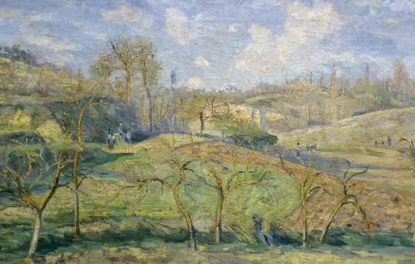 Picture landscape, nature, picture, spring, Camille Pissarro, March Sun. PONTOISE.