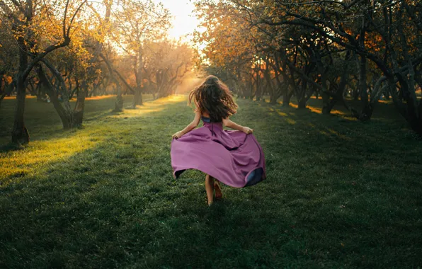 Picture The sun, Girl, Grass, Summer, Hair, Dress, Runs, Karina Avakyan