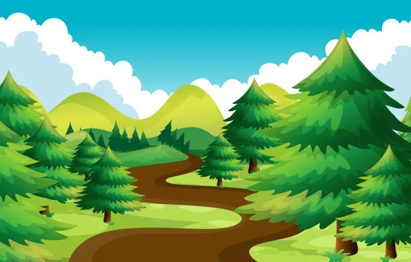 Trees, nature, rendering, path