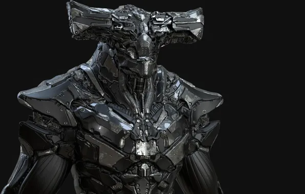 Steel, monster, armor, black background, monster, armor, 3D graphics, black background