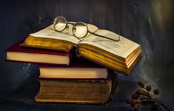 Picture books, glasses, alder, A pile of knowledge