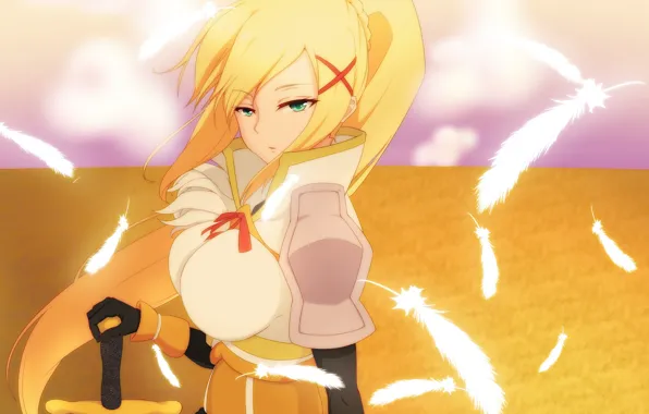 Sword, armor, anime, art, Kono Subarashii sek'ai is Shukufuku wo, girl, Lalatina Dustiness Ford