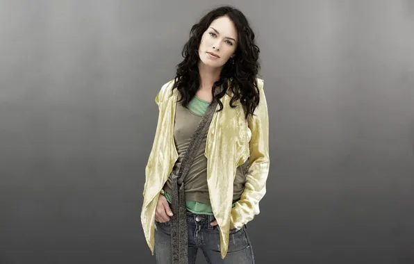Picture style, grey, background, jeans, actress, Lena heady, Lena headey