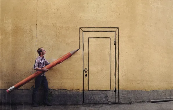 Picture wall, the door, pencil, guy