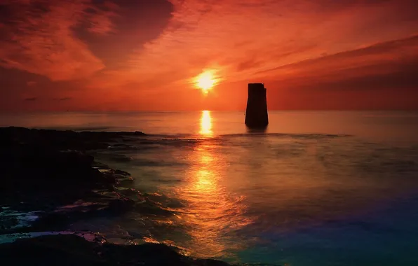 Sea, the sun, clouds, dawn, shore, dawn