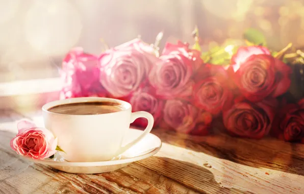 Background, roses, bouquet, coffe, roses, Colnihko