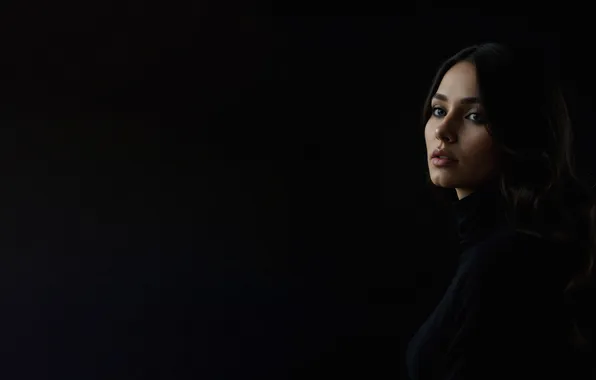 Girl, lips, hair, brunette, look, dark background