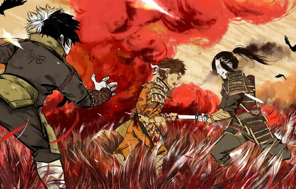 Blood, the battle, Naruto, war, dead, katana, brothers, Uchiha