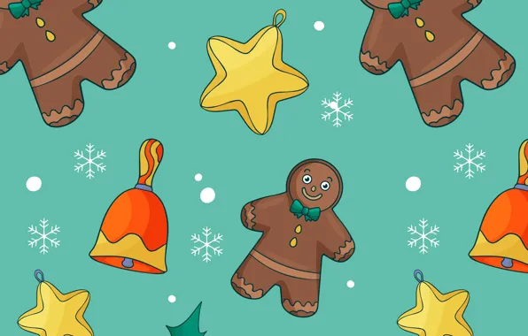 Stars, snow, snowflakes, figure, men, texture, cookies, Christmas