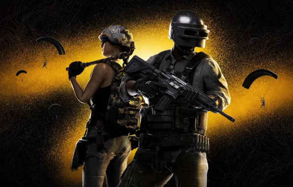 Girl, gun, weapon, woman, man, rifle, pearls, pipe