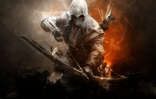 Picture bow, arrow, killer, assassin, assassin, the creed of the assassins, assassins creed 3, abstract background