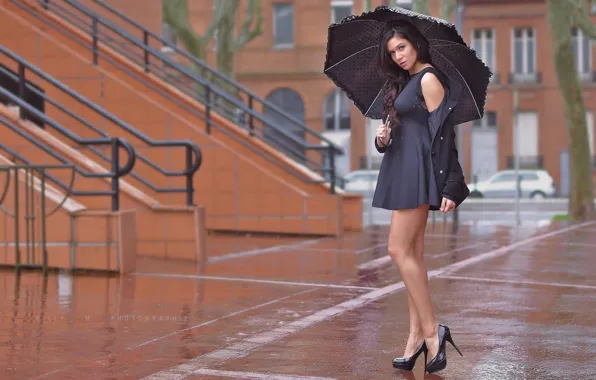 Girl, street, umbrella