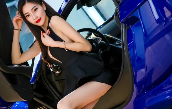 Auto, look, girl, McLaren, Asian, beautiful girl, posing on the threshold of the machine