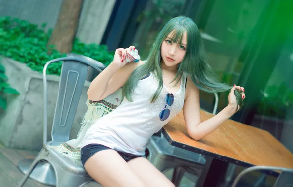 Eyes, look, girl, face, the city, pose, green, eyelashes