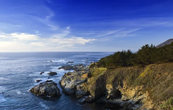 Picture sea, the sky, water, rocks, shore, CA